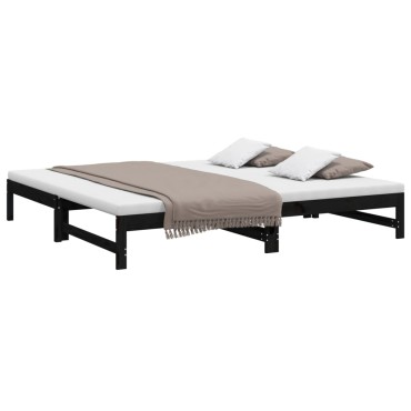 vidaXL Καναπές Κρεβάτι Συρόμενος Μαύρος 2x(100x200)εκ. από Μασίφ Πεύκο