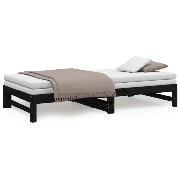 vidaXL Καναπές Κρεβάτι Συρόμενος Μαύρος 2x(100x200)εκ. από Μασίφ Πεύκο