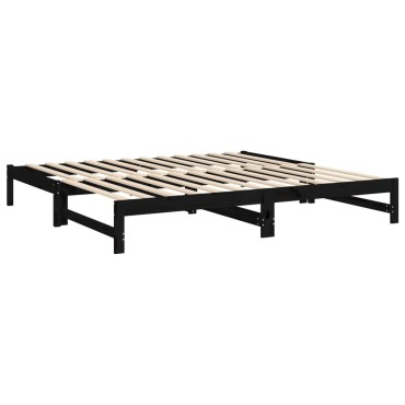 vidaXL Καναπές Κρεβάτι Συρόμενος Μαύρος 2x(100x200)εκ. από Μασίφ Πεύκο