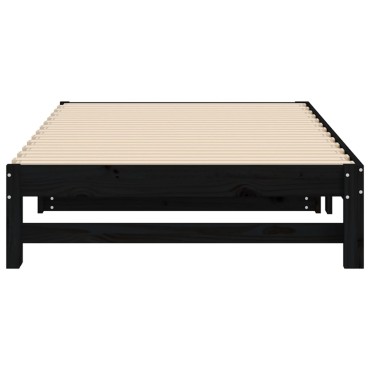 vidaXL Καναπές Κρεβάτι Συρόμενος Μαύρος 2x(100x200)εκ. από Μασίφ Πεύκο