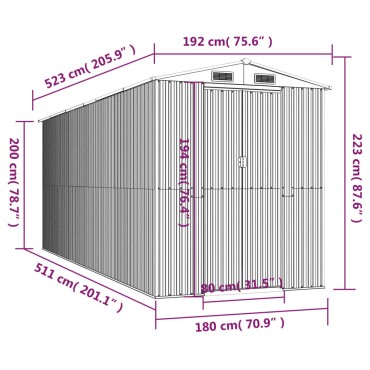 vidaXL Αποθήκη Κήπου Σκούρο καφέ 192x523x223 εκ. Γαλβανισμένο Ατσάλι