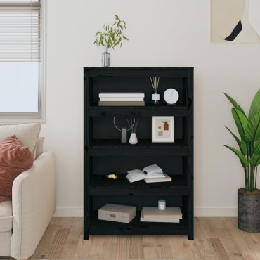 vidaXL Βιβλιοθήκη Μαύρη 80x35x126cm από Μασίφ Ξύλο Πεύκου 1 τεμ.