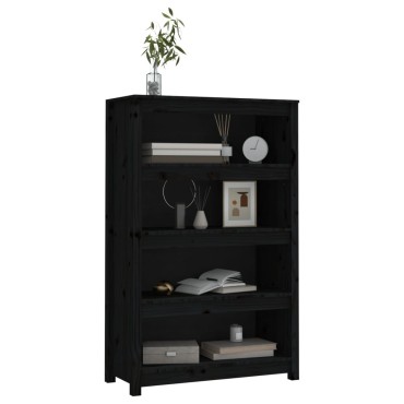 vidaXL Βιβλιοθήκη Μαύρη 80x35x126cm από Μασίφ Ξύλο Πεύκου 1 τεμ.