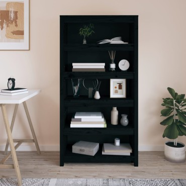 vidaXL Βιβλιοθήκη Μαύρη 80x35x154cm από Μασίφ Ξύλο Πεύκου 1 τεμ.