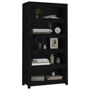 vidaXL Βιβλιοθήκη Μαύρη 80x35x154cm από Μασίφ Ξύλο Πεύκου 1 τεμ.
