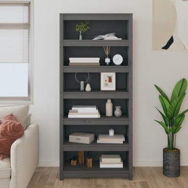 vidaXL Βιβλιοθήκη Γκρι 80x35x183cm από Μασίφ Ξύλο Πεύκου 1 τεμ.
