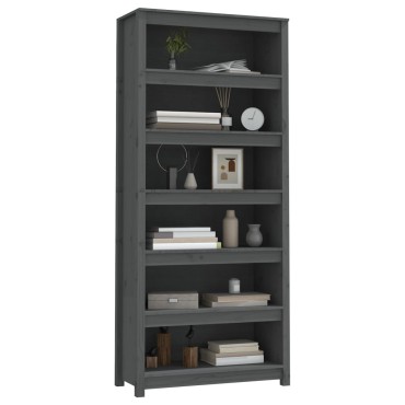 vidaXL Βιβλιοθήκη Γκρι 80x35x183cm από Μασίφ Ξύλο Πεύκου 1 τεμ.