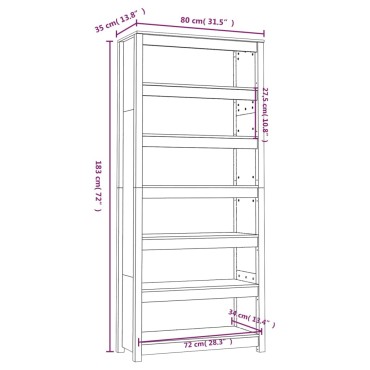 vidaXL Βιβλιοθήκη Γκρι 80x35x183cm από Μασίφ Ξύλο Πεύκου 1 τεμ.