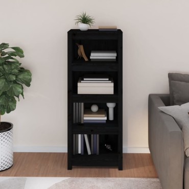 vidaXL Βιβλιοθήκη Μαύρη 50x35x125,5cm από Μασίφ Ξύλο Πεύκου 1 τεμ.