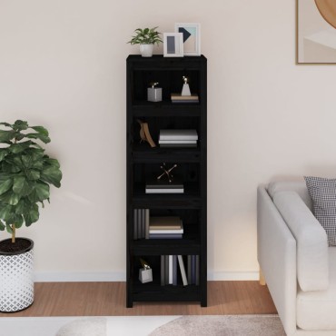 vidaXL Βιβλιοθήκη Μαύρη 50x35x154cm από Μασίφ Ξύλο Πεύκου 1 τεμ.