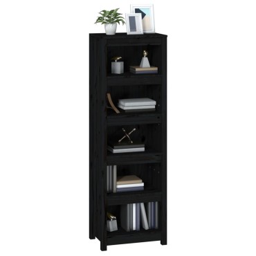 vidaXL Βιβλιοθήκη Μαύρη 50x35x154cm από Μασίφ Ξύλο Πεύκου 1 τεμ.