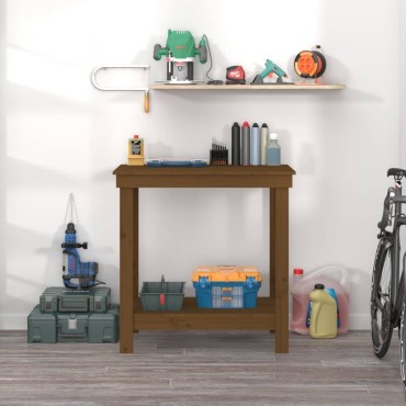 vidaXL Πάγκος Εργασίας Μελί Καφέ 80x50x80 εκ. Μασίφ Ξύλο Πεύκο