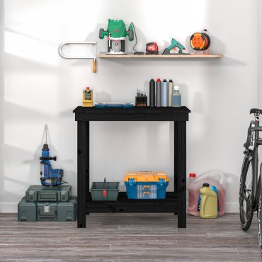 vidaXL Πάγκος Εργασίας Μαύρος 80x50x80 εκ. από Μασίφ Ξύλο Πεύκου