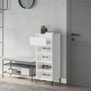 vidaXL Παπουτσοθήκη Γυαλιστερή Λευκή 40x36x105cm Επεξεργασμένο Ξύλο