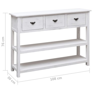 vidaXL Μπουφές Αντικέ Λευκός 108x30x76cm Μασίφ Ξύλο Παυλώνιας 1 τεμ.