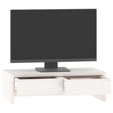 vidaXL Βάση Οθόνης Λευκή 50 x 27 x 15 εκ. από Μασίφ Ξύλο Πεύκου