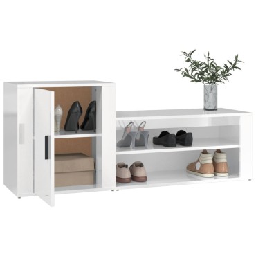 vidaXL Παπουτσοθήκη Γυαλιστερό Λευκό 130x35x54cm Επεξεργασμένο Ξύλο