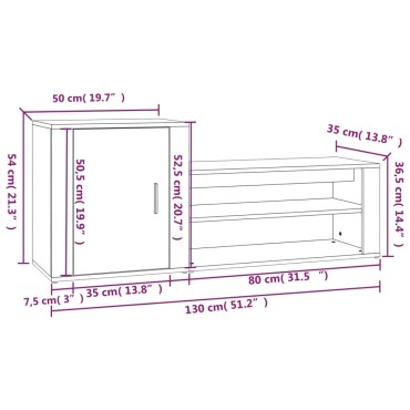 vidaXL Παπουτσοθήκη Γυαλιστερό Λευκό 130x35x54cm Επεξεργασμένο Ξύλο