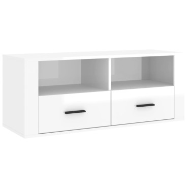 vidaXL Έπιπλο Τηλεόρασης Γυαλ. Λευκό 100x35x40cm Επεξεργασμένο Ξύλο