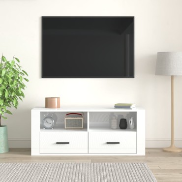 vidaXL Έπιπλο Τηλεόρασης Γυαλ. Λευκό 100x35x40cm Επεξεργασμένο Ξύλο