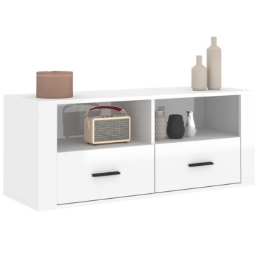 vidaXL Έπιπλο Τηλεόρασης Γυαλ. Λευκό 100x35x40cm Επεξεργασμένο Ξύλο