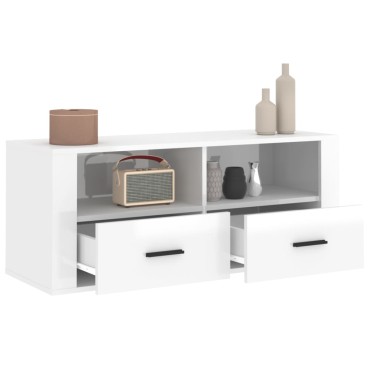 vidaXL Έπιπλο Τηλεόρασης Γυαλ. Λευκό 100x35x40cm Επεξεργασμένο Ξύλο