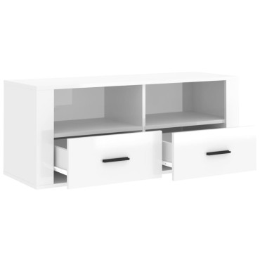 vidaXL Έπιπλο Τηλεόρασης Γυαλ. Λευκό 100x35x40cm Επεξεργασμένο Ξύλο
