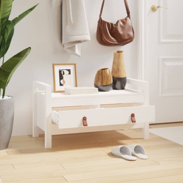 vidaXL Παγκάκι Χολ Λευκό 80x40x43cm από Μασίφ Ξύλο Πεύκου 1 τεμ.