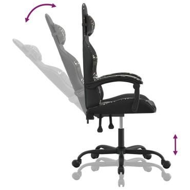 vidaXL Καρέκλα Gaming Περιστρεφόμενη Μαύρη/Παραλλαγή Συνθετικό Δέρμα 57,5x59,5x(121-131)cm 1 τεμ.