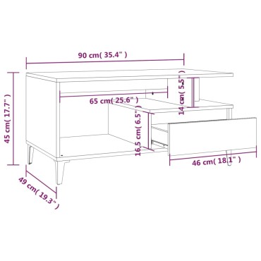 vidaXL Τραπεζάκι Σαλονιού Μαύρο 90x49x45cm Επεξεργασμένο Ξύλο 1 τεμ.