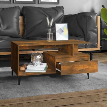 vidaXL Τραπεζάκι Σαλονιού Καπνιστή Δρυς 90x49x45cm Επεξεργασμ. Ξύλο 1 τεμ.