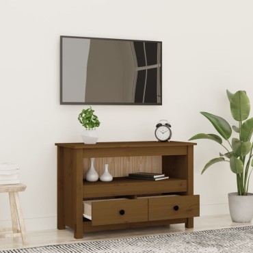vidaXL Έπιπλο Τηλεόρασης Μελί Καφέ 79x35x52cm από Μασίφ Ξύλο Πεύκου
