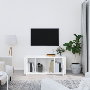 vidaXL Έπιπλο Τηλεόρασης Γυαλ. Λευκό 100x35x40cm Επεξεργασμένο Ξύλο