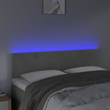 vidaXL Κεφαλάρι Κρεβατιού LED Ανοιχτό Γκρι 144x5x78/88cm Βελούδινο 1 τεμ.