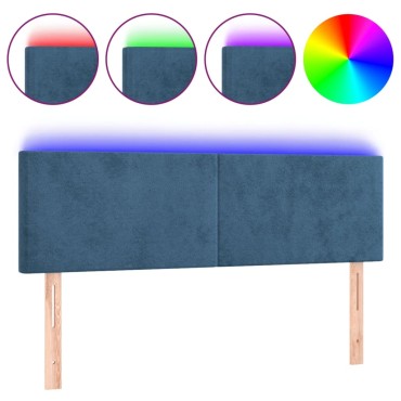 vidaXL Κεφαλάρι Κρεβατιού LED Σκούρο Μπλε 144x5x78/88cm Βελούδινο 1 τεμ.