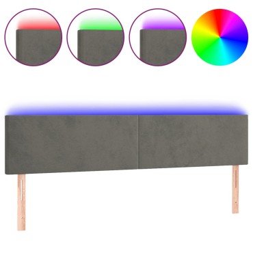 vidaXL Κεφαλάρι Κρεβατιού LED Σκούρο Γκρι 200x5x78/88cm Βελούδινο 1 τεμ.