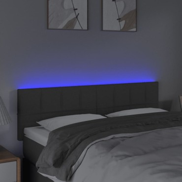 vidaXL Κεφαλάρι Κρεβατιού LED Σκούρο Γκρι 144x5x78/88cm Υφασμάτινο 1 τεμ.