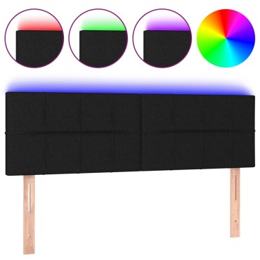 vidaXL Κεφαλάρι Κρεβατιού LED Μαύρο 144x5x78/88cm Υφασμάτινο 1 τεμ.