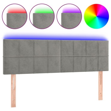 vidaXL Κεφαλάρι Κρεβατιού LED Ανοιχτό Γκρι 144x5x78/88cm Βελούδινο 1 τεμ.