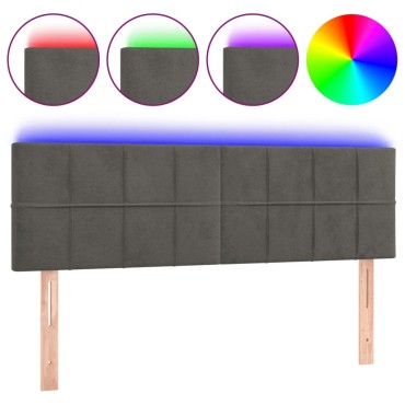 vidaXL Κεφαλάρι Κρεβατιού LED Σκούρο Γκρι 144x5x78/88cm Βελούδινο 1 τεμ.