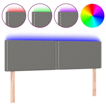 vidaXL Κεφαλάρι Κρεβατιού LED Σκούρο Γκρι 144x5x78/88cm Υφασμάτινο 1 τεμ.