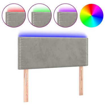 vidaXL Κεφαλάρι Κρεβατιού LED Ανοιχτό Γκρι 90x5x78/88cm Βελούδινο 1 τεμ.