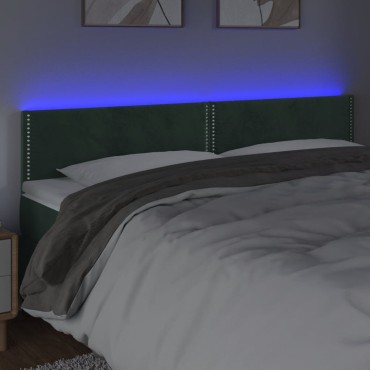 vidaXL Κεφαλάρι Κρεβατιού LED Σκούρο Πράσινο 200x5x78/88cm Βελούδινο 1 τεμ.