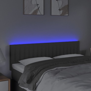 vidaXL Κεφαλάρι Κρεβατιού LED Σκούρο Γκρι 144x5x78/88cm Υφασμάτινο 1 τεμ.