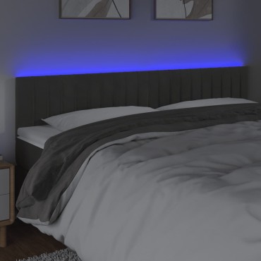 vidaXL Κεφαλάρι Κρεβατιού LED Σκούρο Γκρι 200x5x78/88cm Βελούδινο 1 τεμ.