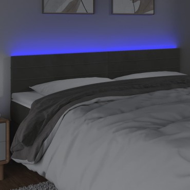 vidaXL Κεφαλάρι Κρεβατιού LED Σκούρο Γκρι 160x5x78/88cm Βελούδινο 1 τεμ.