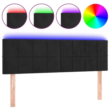 vidaXL Κεφαλάρι Κρεβατιού LED Μαύρο 144x5x78/88cm Βελούδινο 1 τεμ.