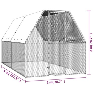 vidaXL Κοτέτσι - Κλουβί Εξωτ. Χώρου 2x4x2 μ. από Γαλβανισμένο Χάλυβα