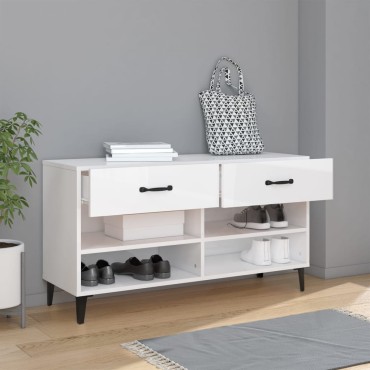vidaXL Παπουτσοθήκη Γυαλιστερό Λευκό 102x35x55cm Επεξεργασμένο Ξύλο