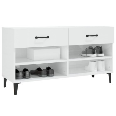 vidaXL Παπουτσοθήκη Γυαλιστερό Λευκό 102x35x55cm Επεξεργασμένο Ξύλο